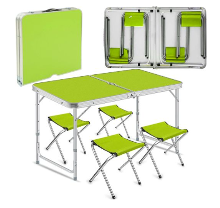 Розкладний стіл - валіза з 4 стільцями Folding Table для пікніка, риболовлі, дачі, 120х60 см — фото 5