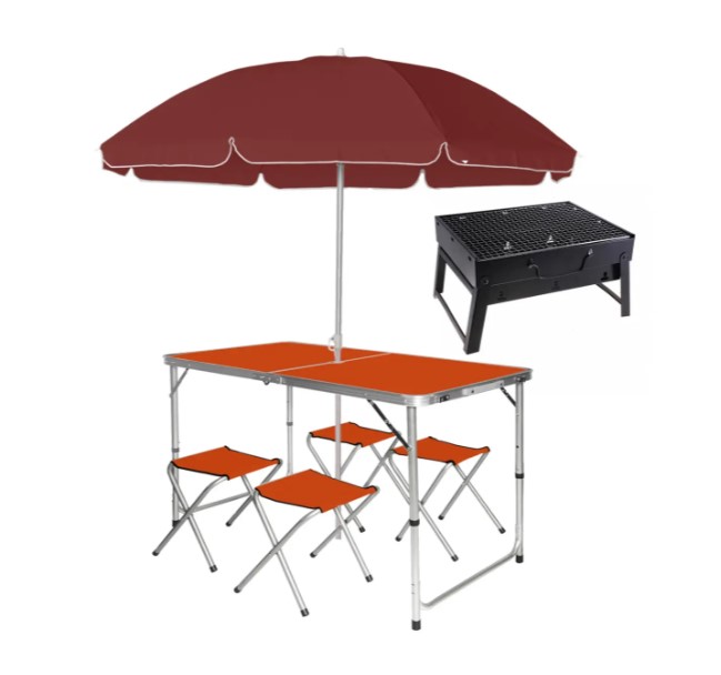 Розкладний стіл - валіза з 4 стільцями Folding Table для пікніка, риболовлі, дачі, 120х60 см — фото 2