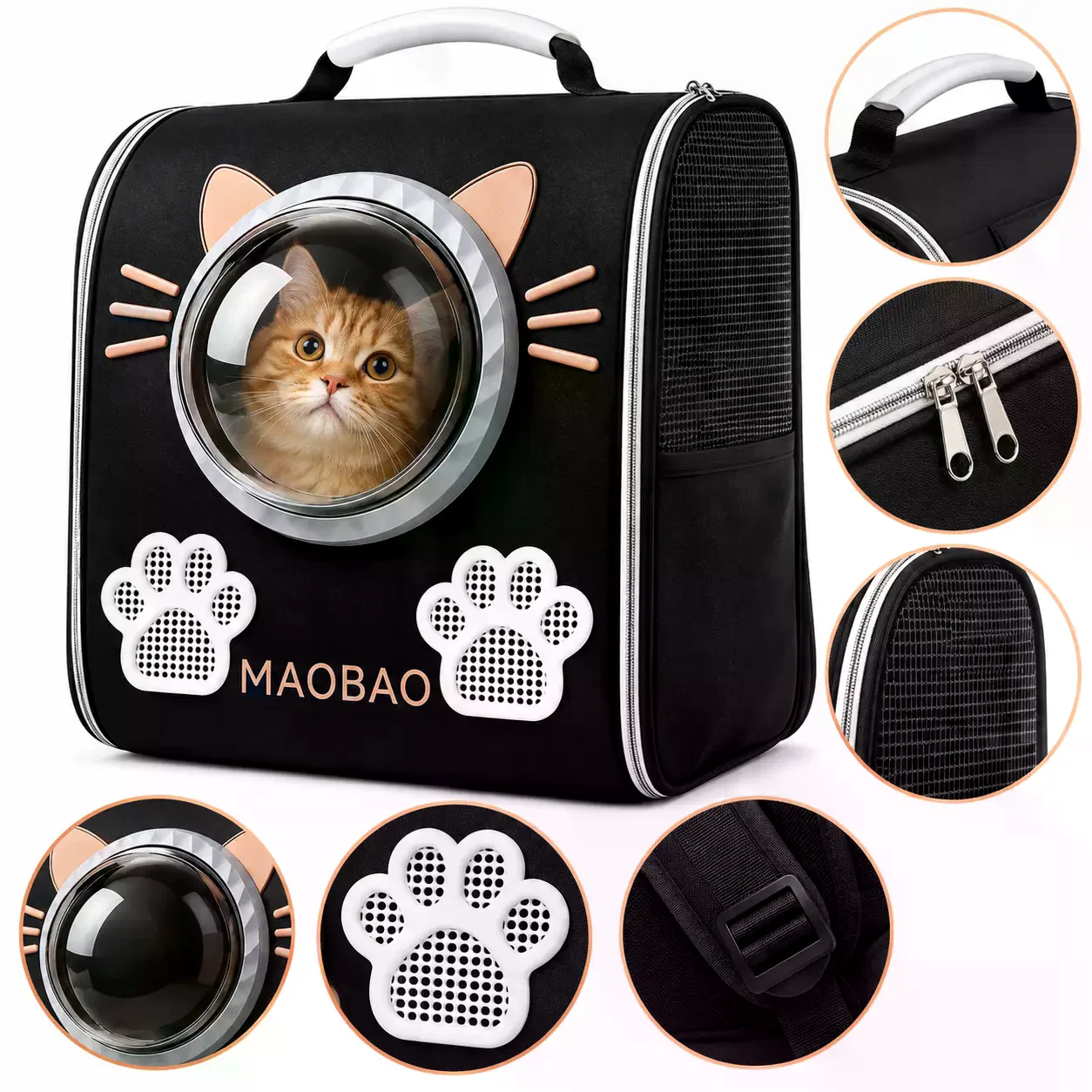 Рюкзак-переноска S-cat1 для котів 36×24×40 см чорний • Рюкзак для котів S-cat1 з прозорим вікном і вентиляцією 36×24×40 см