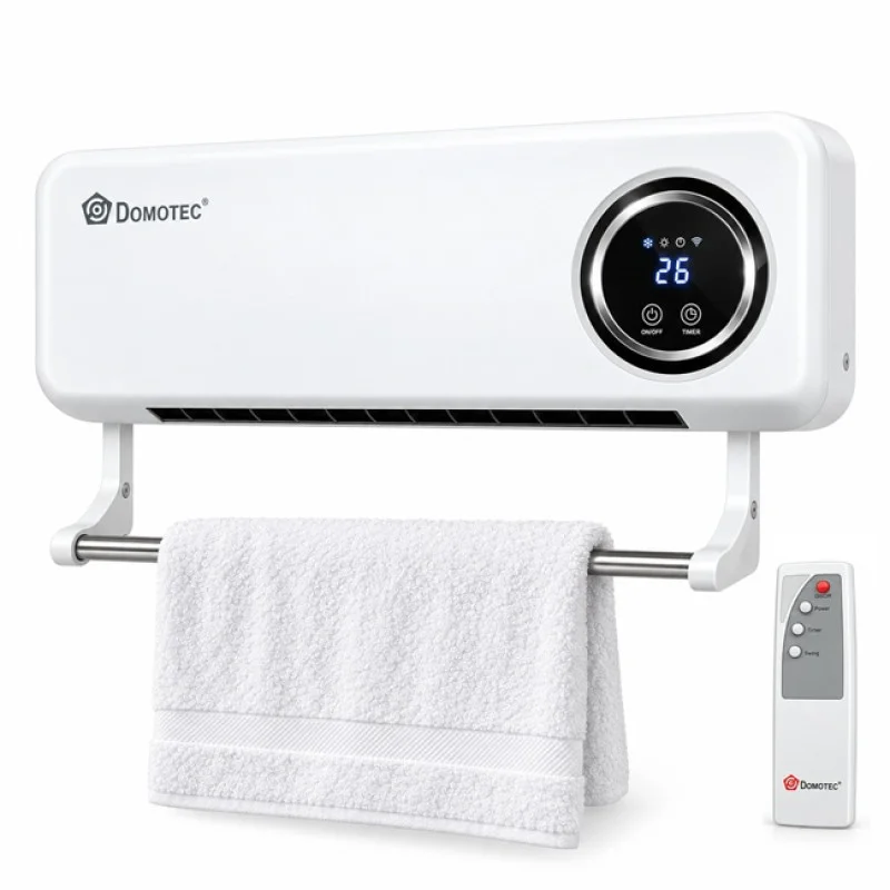 Настінний тепловентилятор DOMOTEC MS-5963 2000 Вт білий • Керамічний обігрівач DOMOTEC MS-5963 із сушаркою для рушників, пультом, термостатом і таймером для дому та офісу