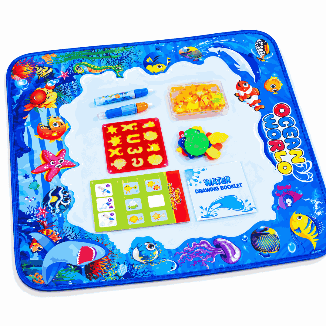 Аквакилимок Aqua Magic Mat 100×80 см із водними маркерами • Дитячий багаторазовий килимок для малювання водою Aqua Magic Mat 100×80 см із малюнками, що зникають, для творчості та розвивальних ігор