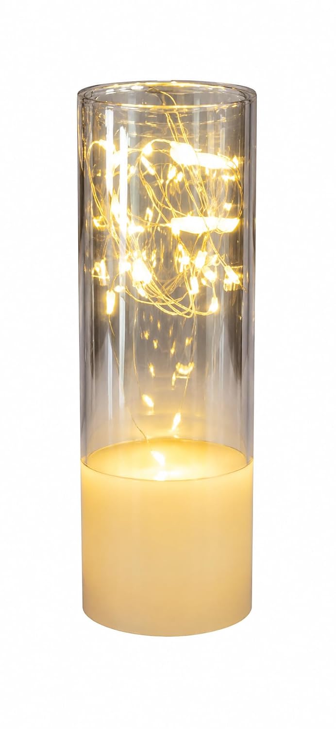 LED свічка KAR283 20 світлодіодів 7,5×20 см • Декоративний світильник KAR283 на батарейках з ефектом золотого скла та теплим білим світлом